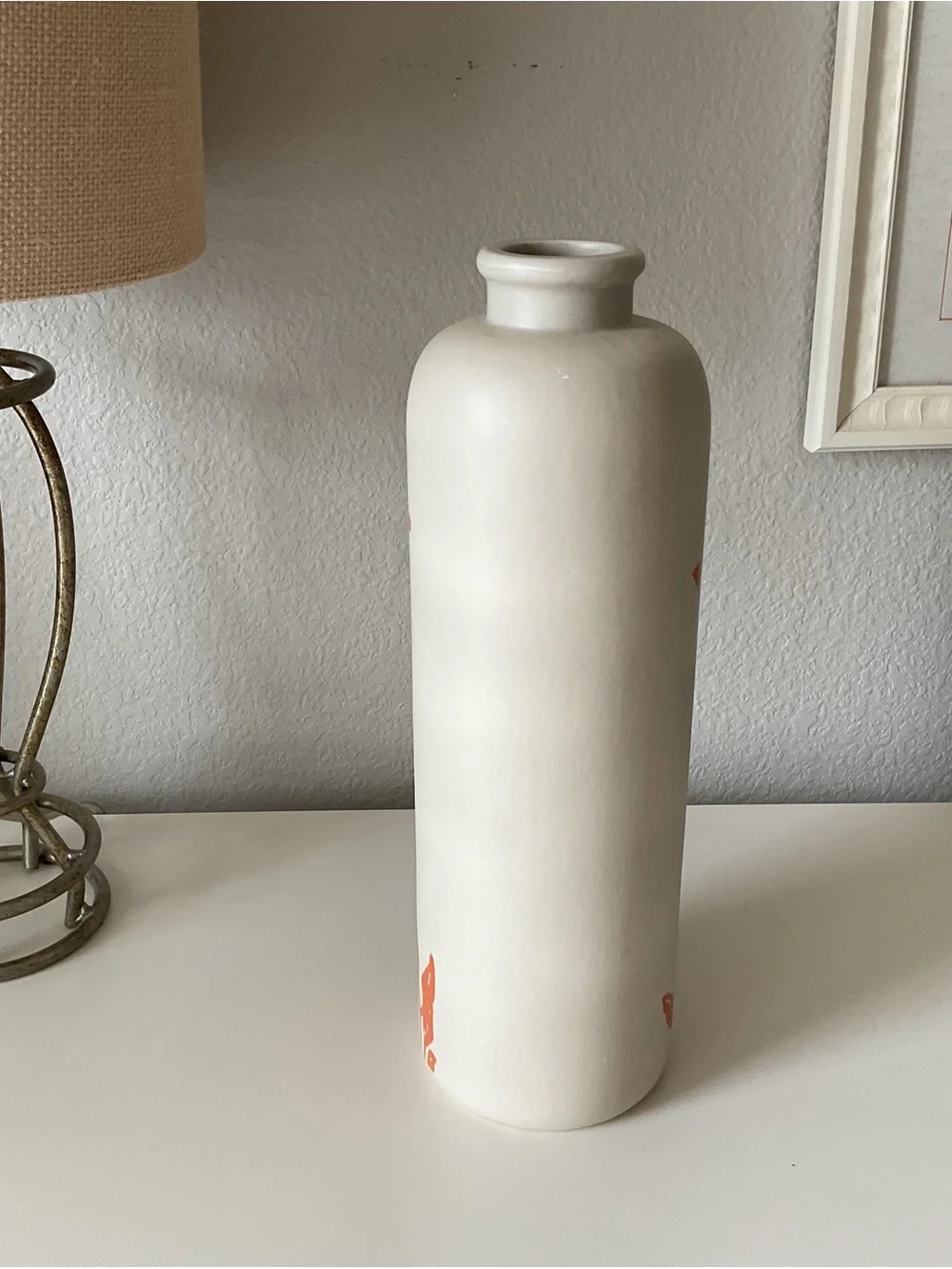 Cream Ceramic Vase with Orange Leaf Motif, made in Portugal